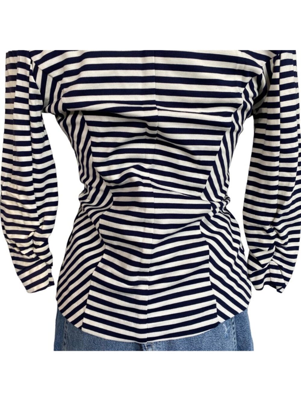 Striped Navy & White Blazer Jacket Womens Small Body Central Rayon Blend - Picture 10 of 10